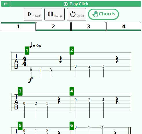 Tablature screen